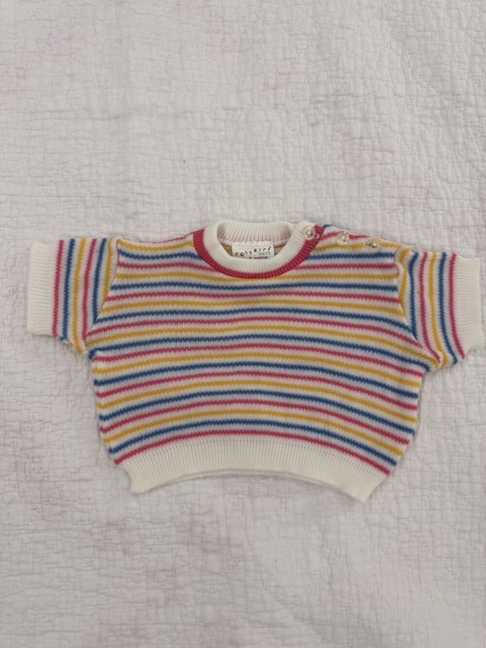 Confetti Baby 6 Months Multicolor Striped Knit Short Sleeve Crewneck Sweater